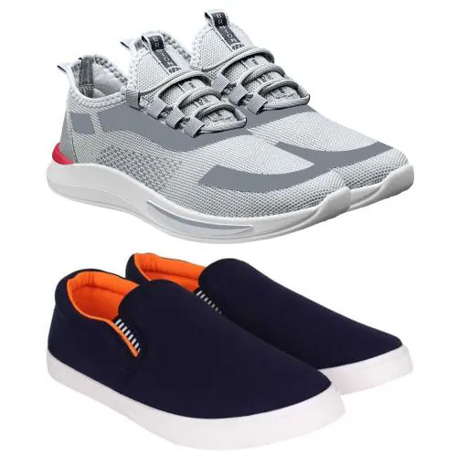 BRUTON Combo Pack of 2 Sports Shoes, Running Shoes For Men (Grey, Orange)