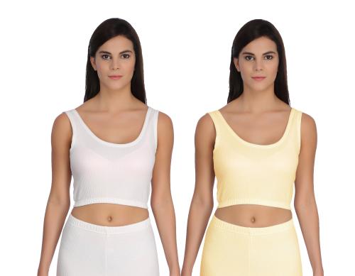 Selfcare Women Sleeveless Self Design Polycotton White, Skin Thermal Sets - SW0421