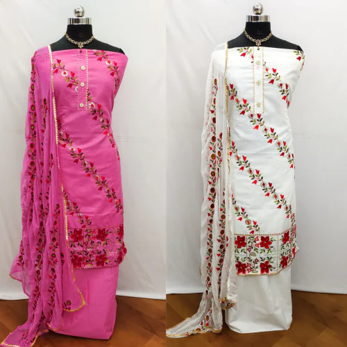 AmpleLuxe women Aari tari work Best design flower SUIT Party wear suit and casual Pack of 2(Pink&white) Pack of 2