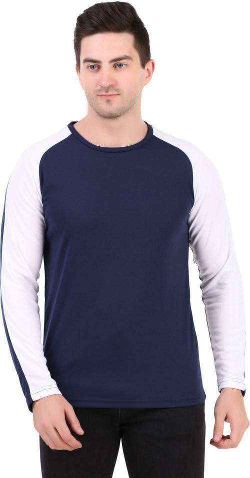 Buy Topluck Navy Men Color Blocked Cotton Blend Round Neck Tshirt