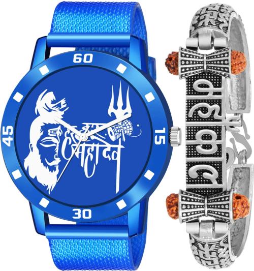 HENCY KJR_591_JEW_041 Mahadev Watch And Mahakal Bracelet Combo For Men And Boys (Pack of 2)