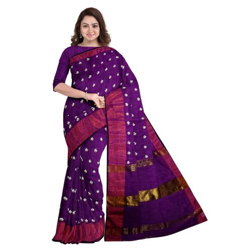 Radnyi Handlooms Cotton Silk Shiuli Ful Bengali Handloom Saree for Women (Purple)