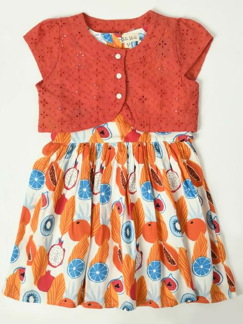 Bella Moda Girls Fit and Flair Printed Cape Sleeve Casual Wear Dress