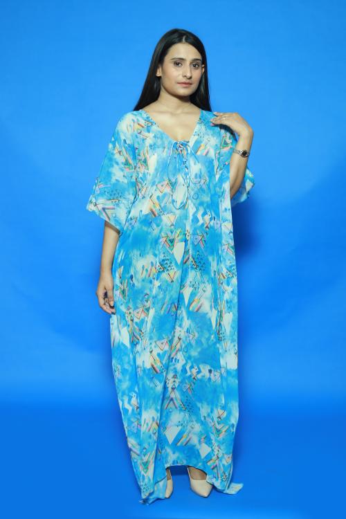 RAVI RAJORIA - Women Georgette Digital Printed Beach wear Kaftan Freesize BFZA-2-XL
