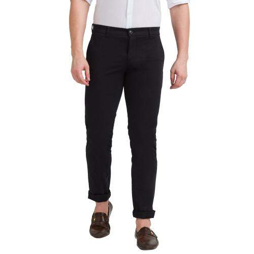 Buy Parx Men Black Solid Cotton Blend Flat-Front Pants Online at Best ...