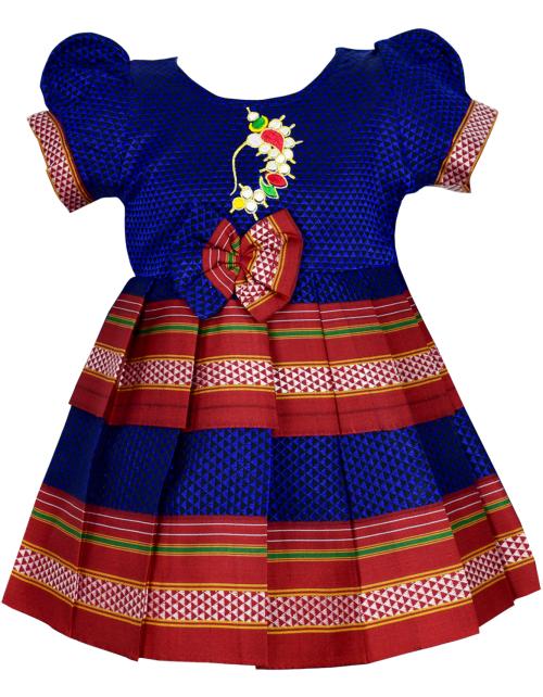 AMIRTHA FASHION Girl's Maharashtrian Traditional Ethnic Wear Pure Ikkat Reshim Cotton Nath Khan Khun Frock Ethnic Gown Dress