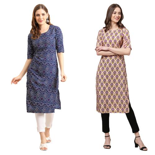 1 Stop Fashion Women's Crepe Digital Print Straight Kurta{Pack of 2}[AJ-375-332-XL]