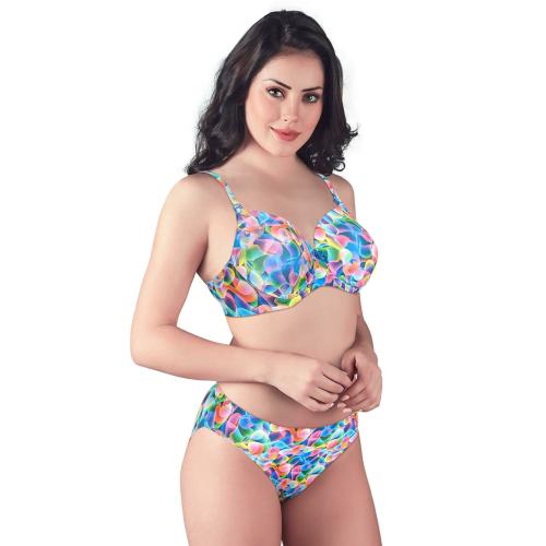 Lovable Women Cotton Blend Lightly Padded Full-Coverage Wire-Free Floral Printed Seamless Bra Panty Lingerie Set (Multicolor_Size-32B)