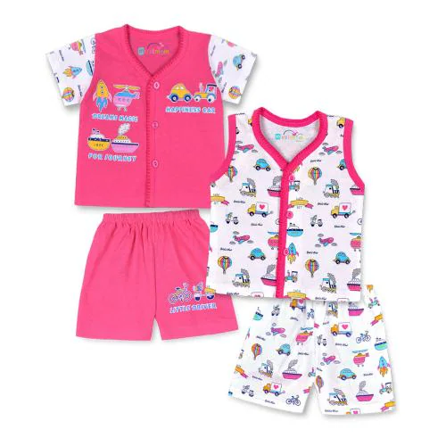 Mustmom New Born baby clothes Infant 0 to 3 Months Summer Front open cotton comfortable combo gift set Pink