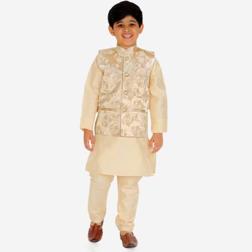 Pro-Ethic Style Developer Ethnic Wear Silk Gold Kurta Pajama Set for Kids and Boys