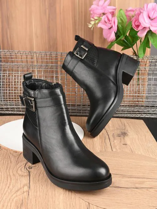 Alleviater Casual Cum Partywear Man Made Leather Black Boots for Women & Girls
