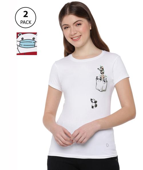 Dollar Missy Women's Crew Neck Tee Shirt Front Print Pack of 2- Parry Red & Off White