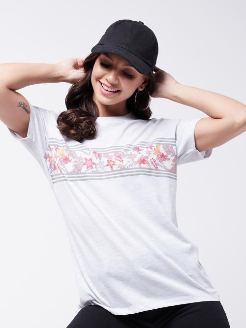 Modeve Women Light Grey Printed Cotton Blend T-shirt