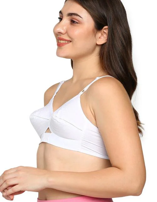 BLOSSOM Womens single layered seamed round stitch bra with full coverage,non padded,non wired,100%cotton, underband with centre elastic, everyday bra_Priyasajini White 36D