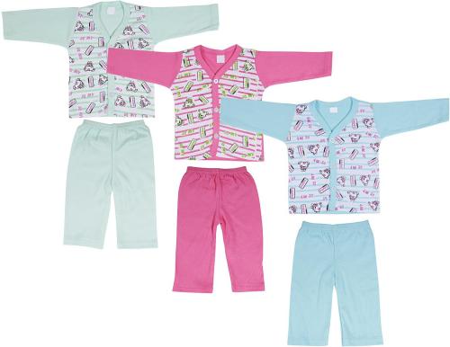Shishu Baby Boys And Girls Multicolor Printed Pure Cotton Pack Of 3 Shirt With Pyjama