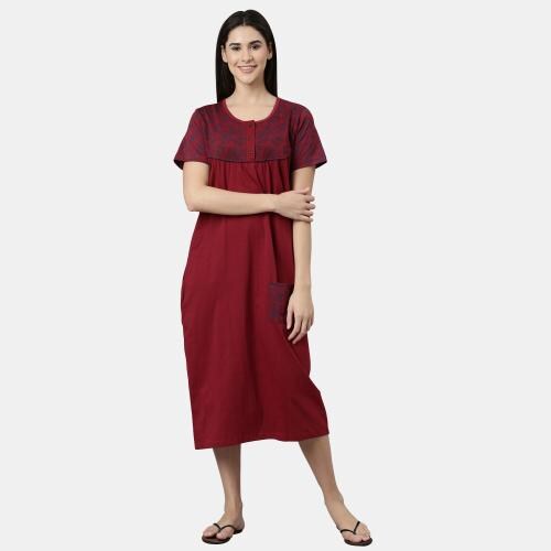 kryptic women round neck cotton printed lounge dress