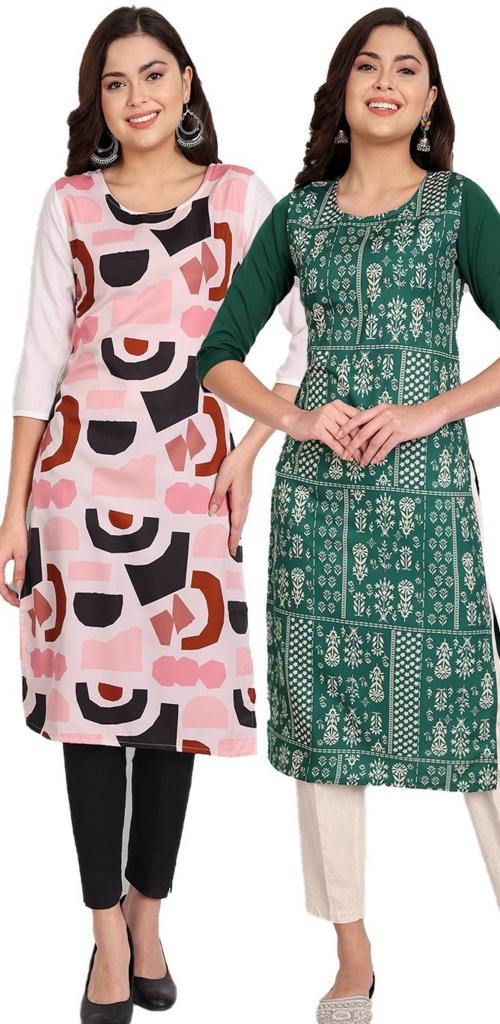 LG Ck Fashion Women Multicolor Printed Crepe Pack Of 2 A-Line Kurta