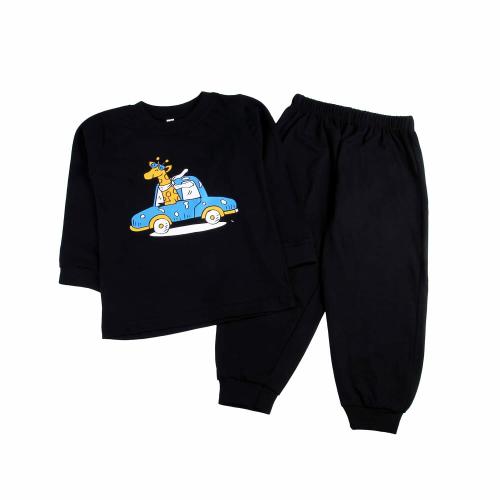 Sakuya Cute Fun Cartoon Print Breathable Cotton Full Sleeve Tshirt & Pant Clothing Set for Nightwear Sleepwear Casual Travel for Unisex Kids Boys Girls_Black_9-12 M