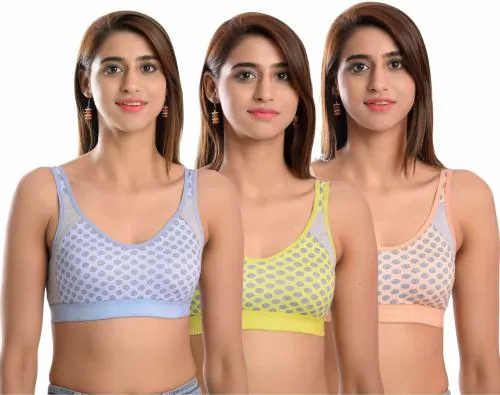 SSoShHub Women Multicolor Cotton Blend Pack of 3 Sports Bra (30B)