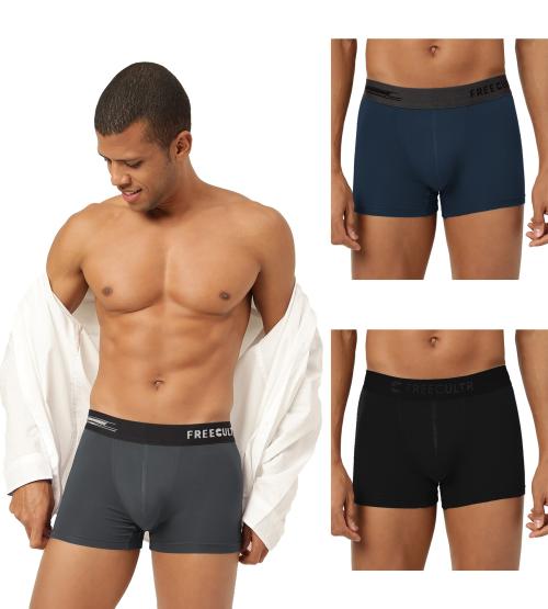 FREECULTR Men's Ash Grey, Prussian Blue, Pot Black Solid Pure Modal Trunks