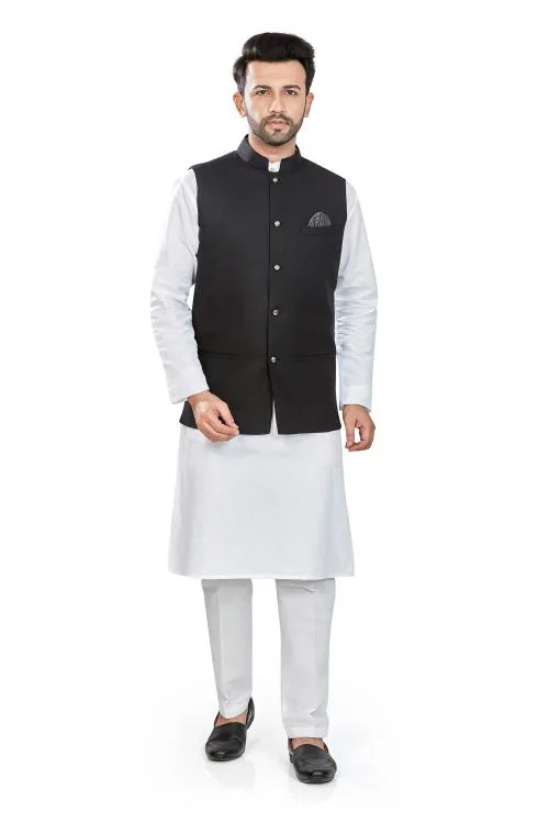 Men Black Men Black Solid Woven Nehru Jacket