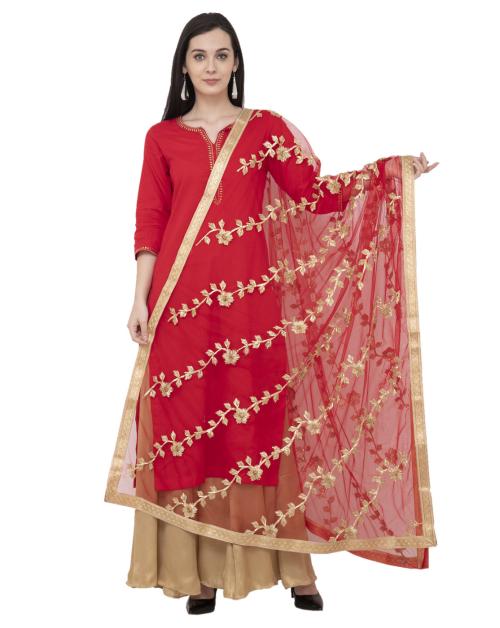 A R Silk Net Gota Emb. Fancy Dupatta Color Red Dupatta/Chunni