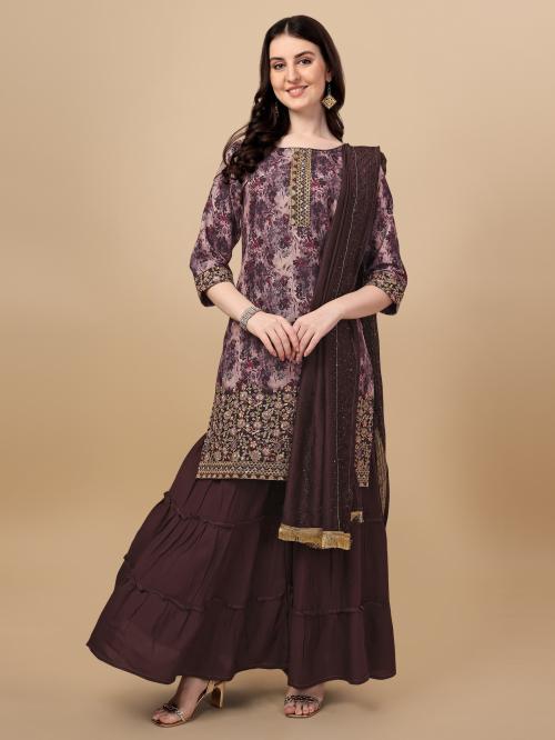 JATRIQQ pure rayon print with emroidary sharara kurta set with dupatta L