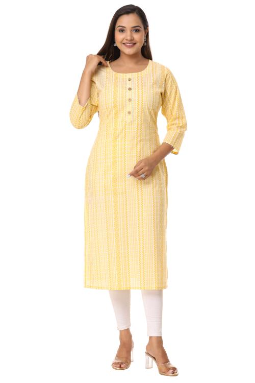 VIHAAN IMPEX Yellow Printed Kurta for Women