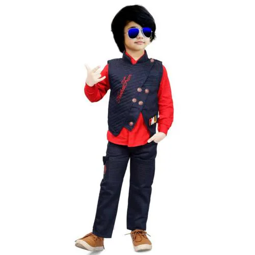 Sagun Dresses Boys Dark Blue 3 Piece - Coat, Pant And Full Shirt Party Suit Clothing Set (1-2 Y)