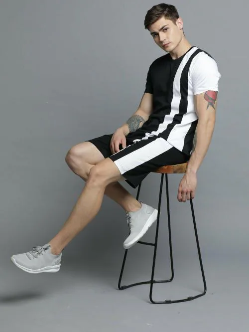 Jump Cuts Men's ColorBlock Black Halfsleeve and Black Shorts Cotton Jogger