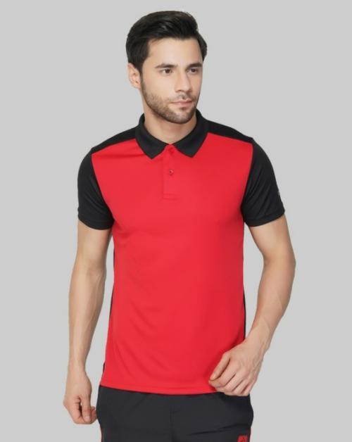 VECTOR X Men Red Solid Polyester Polo Neck T-shirt