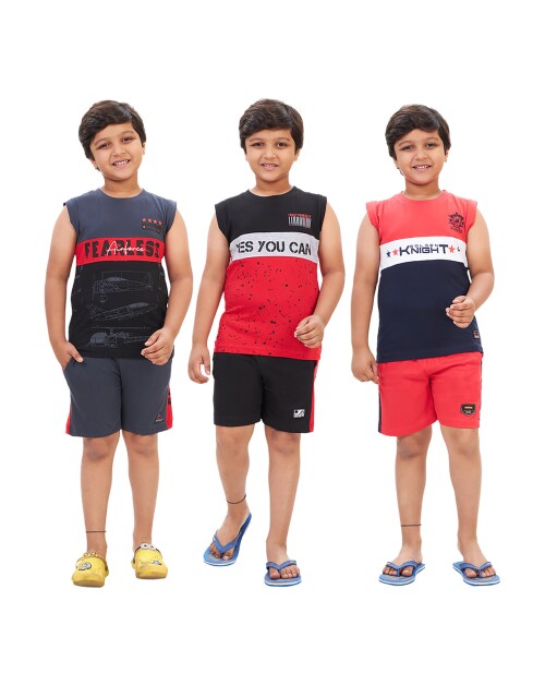 MSP COLOURKIDS Boys Printed HalfSleeve Round Neck T-Shirts And Shorts Combo Of 3