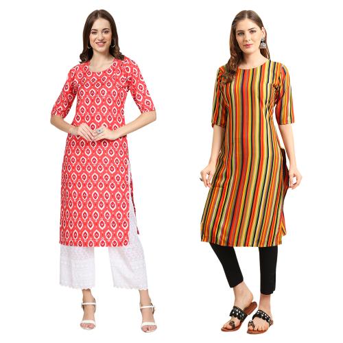 Ethnic Basket Women's Crepe Digital Print Straight Kurta [pack of 2]{UV-346-356-XXL}