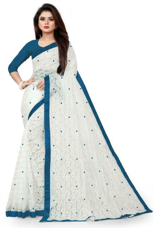 VANRAJ CREATION Women White Self Design Net Saree