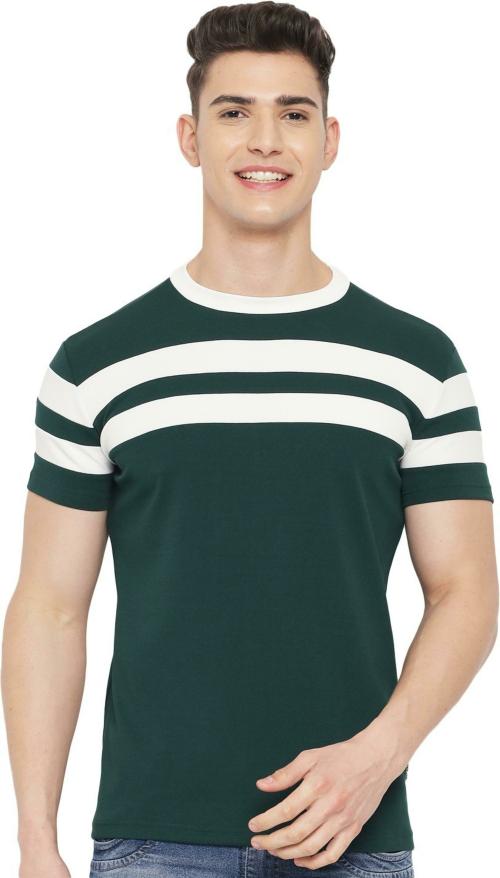 Rabby Dark Green Men Striped Polycotton Round Neck Tshirt (XXL)