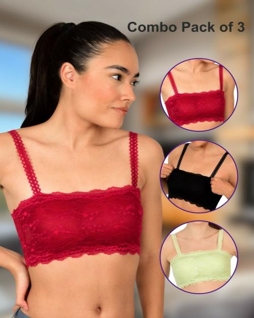 bare dezire Comfy-Fit Non-Padded Wire-Free Bra For Women | Redefining luxury and Style for casual wear - Black, Size - Lime Green & Maroon, Size - Free