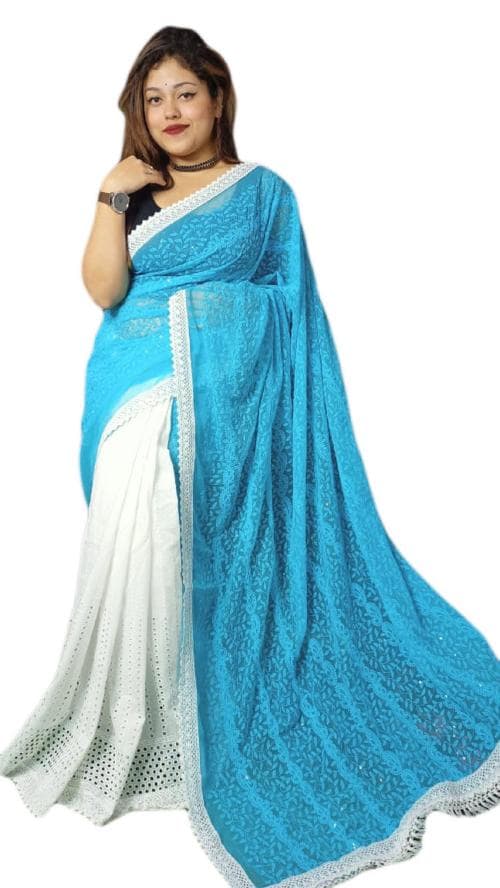 ASWRKI Hakoba Saree Hand Embroidered in Traditional Woven-Blue
