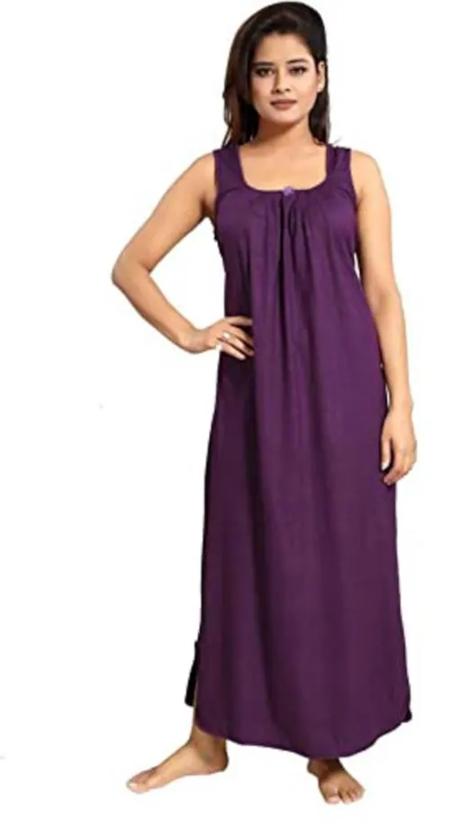 Kavanng Nighties for Women's Cotton Silk Sleeveless Nighty Ankle-Length Solid Slip Cotton Stylish Maxi Nightwear, Smooth and Comfortable Nighty for Women (XL, DPURPLE)