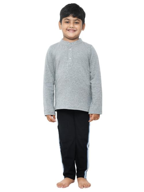 FunKrafts Boys Grey & Black Henley Neck Night Dress For boy 11 - 12 Years