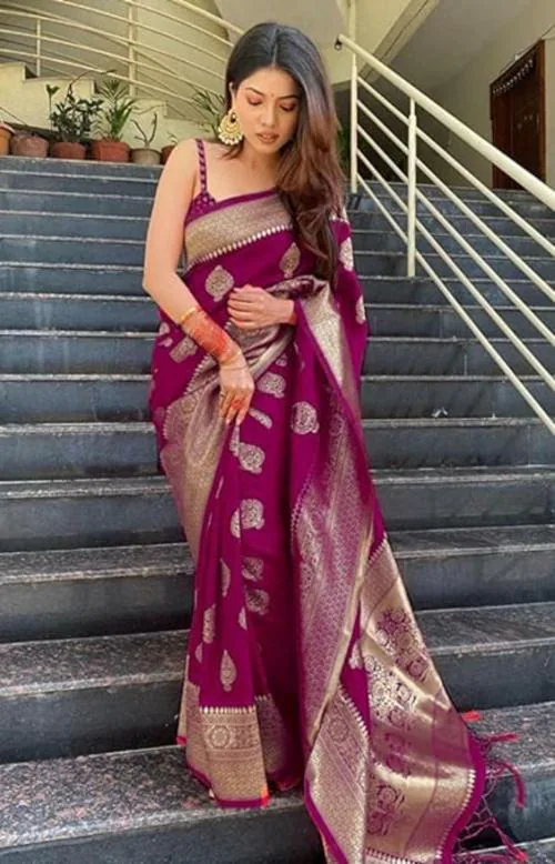 TRINITIFAB Saree | Sari | Sadi | Women's Saree | Silk Saree | Cotton Saree | Designer Saree | Bridal Saree | Party Wear Saree | Casual Saree | Ethnic Saree | Traditional Saree | Printed Saree | Fancy Saree | Stylish Saree -(Wine)