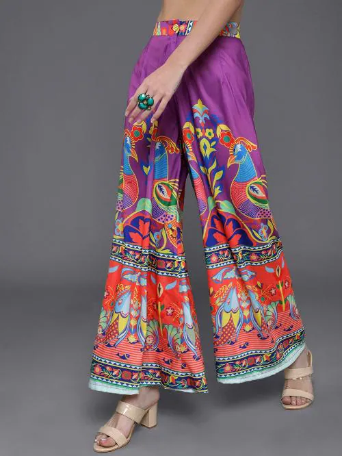 Aks Purple & Orange Printed Flared Palazzo