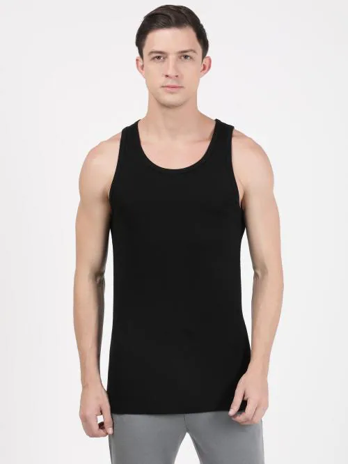Jockey FP04 Men's Black Solid Cotton Sleeveless Vest