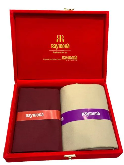 Raymond Polycotton Maroon Shirt & Trouser Fabric in Velvet Box Packing (Shirt-2.30 m, Pant-1.20 m)Velvetta-31