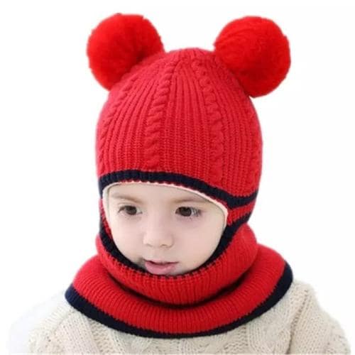 Tricky Shopper Kids Winter Hat,Baby Boy Woolen Cap, Baby Girls Winter Hat, Thick Scarf Earflap Hood Scarves Skull Caps, 2-3 Year (Red)