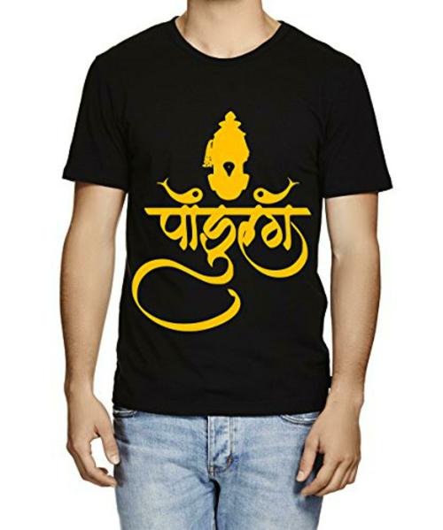 Caseria Men Black Calligraphy Vitthal Printed Graphic Cotton T-Shirt (S)