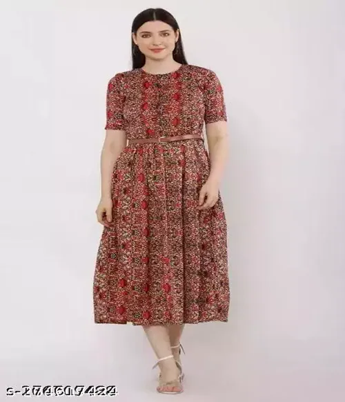 SWEET MISS Jaipuriya print dress for girls and women | Jaipuria print dresses | PArty wear dress for girls and women | Fancy dress for women and girls | NEwly design dress for women and girls-Size-S-Brown