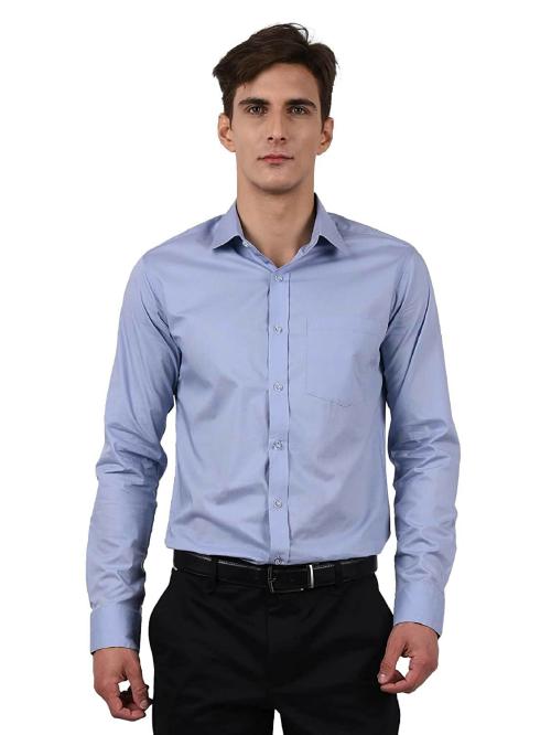 Rhysley Men Blue Solid Cotton Formal Shirt - 36