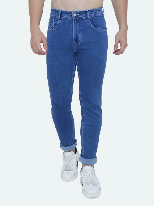 Awack Men Light Blue Solid Denim Lycra Blend Jeans (Size 44)