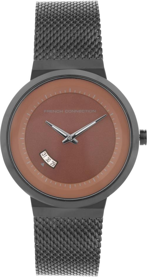 French Connection Analog Brown Dial Black Strap Watch For Men