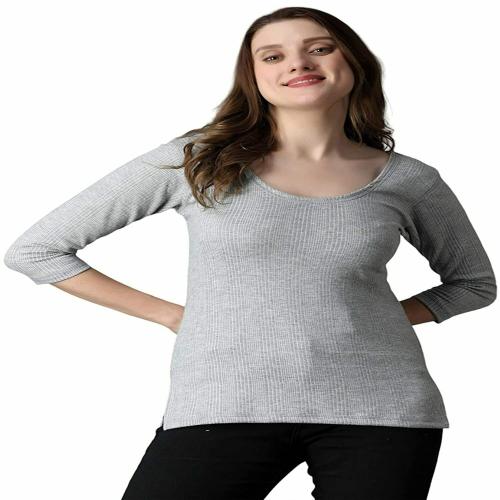 FF Thermal Warmer Vest for Women Ultra Soft 3/4 Sleeves Scoop Neck Winter Inner Wear Top Johns Underwear - Light Grey, S